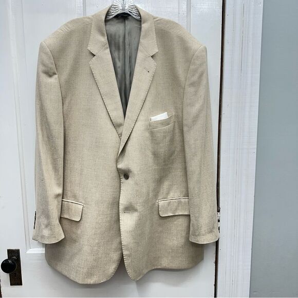 Baroni wool silk blend cream tan suit coat blazer jacket men's 52R Piattelli - Picture 2 of 10